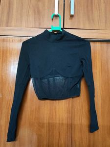 Sheer Corset Detail Long Sleeve Top