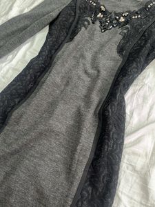 Elegant Grey Lace Detail Dress