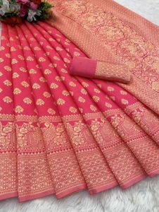 Beautiful Pink Saree with Golden Border