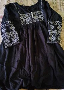 Black Embroidered Cotton Kurta
