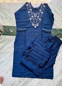 Stylish Blue Kurta Set with Embroidery