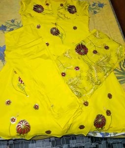 Beautiful Yellow Suit With Flower Design
