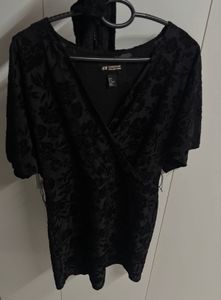 Black Velvet Floral Wrap Dress