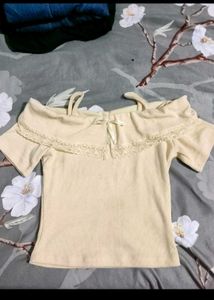 Cream Lace Bow Off-Shoulder Top