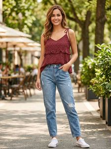 flamboyant  Polka Dot Ruffle Top