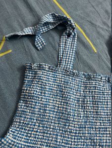 Cute Blue Gingham Smocked Top
