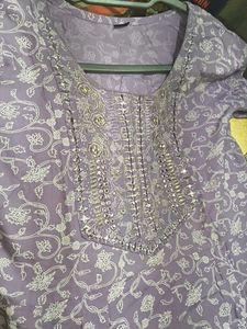 Beautiful Lavender Kurta with Embellished Neckline