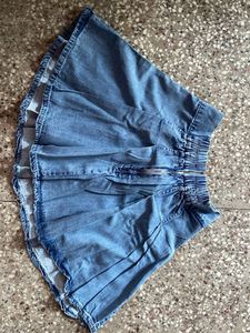 Denim Pleated Mini Skirt