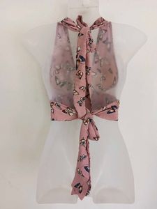 Pink Butterfly Print Halter Top