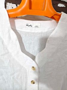 Korean Style White Textured Button Top