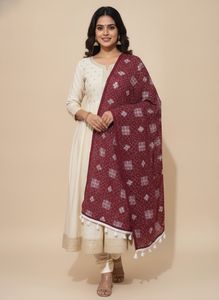 Maroon Printed Dupatta with Tassels