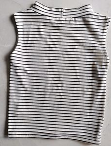 High Neck Black And White Striped Sleeveless Top