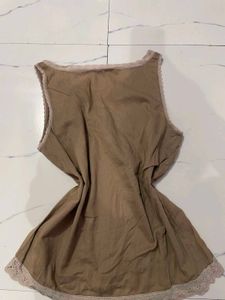 Cute Lace Trimmed Brown Tank Top