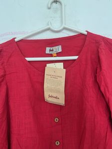 Vibrant Red Linen Blend Blouse