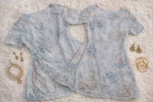 Light Blue Floral Print Kurta
