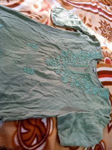 Chikinkari Short Kurti in Pista Colour...