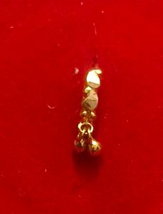 Gold Nose Pin with Dangle Beads 16 k pure