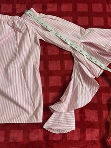 Pink Striped Off-Shoulder Bell Sleeve Top