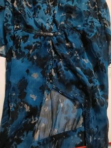 Blue Floral Print Sheer Dress