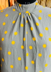 Grey Polka Dot Tiered Midi Dress