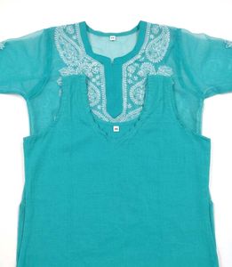 Teal Chikankari Kurta