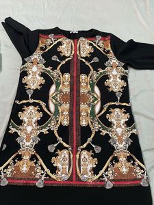 Elegant Black Baroque Print Dress