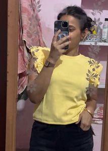 Cute Yellow Ruffled Sleeve Top
