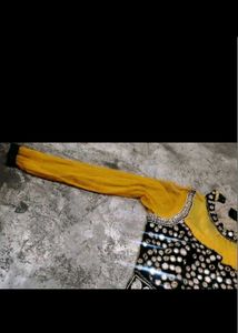 Yellow Ethnic Gown with Black Embellishments