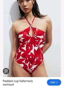 Stylish Red Floral Halterneck Swimsuit