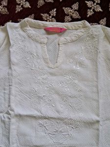 White Embroidered Short Kurti