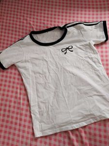 Cute Bow Detail White T-Shirt