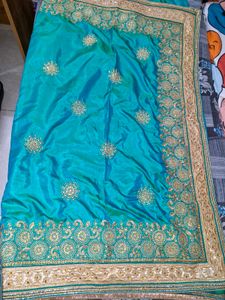 Elegant Teal Embroidered Silk Saree-only saree