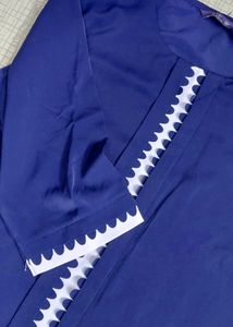 Blue Kurta with White Scalloped Trim shoulder