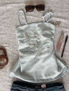Light Blue Embroidered Camisole Top