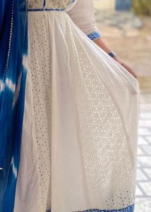 Elegant White &amp; Blue Ethnic Anarkali Suit