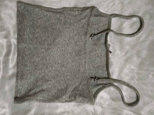 Grey Ribbed Camisole bow Top