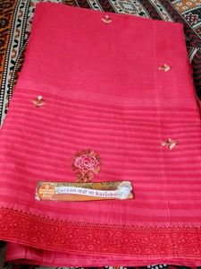 Pink Dhaga Work Saree Pure cotton 🩷