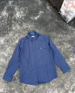Men's Blue Printed Button-Down Shirt