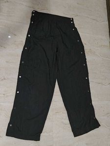 Black Snap Button Track Pants