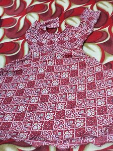 Maroon Printed baby frock suit