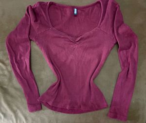 Ribbed sweetheart neck Long Sleeve Top