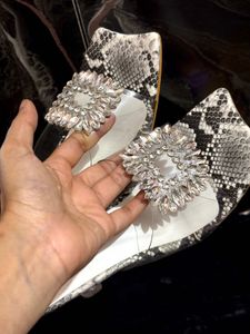 Stylish Snake Print Mules with Rhinestones