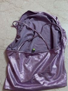 Shimmery Lavender Satin Cowl Neck Crop Top