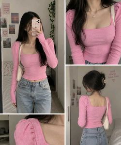 Pink Ribbed Puff Sleeve Top