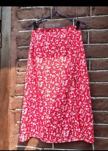 Red Floral Midi Skirt