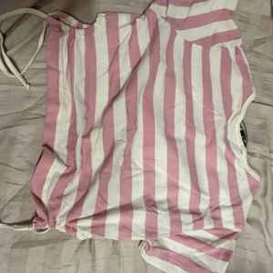 pink white strips cute crop T-shirt womens