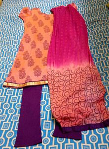 Peach Block Print Kurta Set with Dupatta