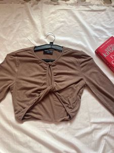 Khaki Twist Front Long Sleeve Top