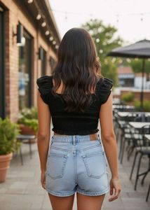 Chic Black Smocked Square Neck Crop Top