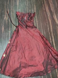 Girls' maroon embroidered frock